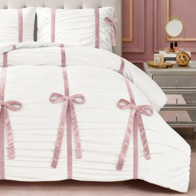 Amelie Bows Ruched Comforter Set Amelie Bows Ruched Comforter Set