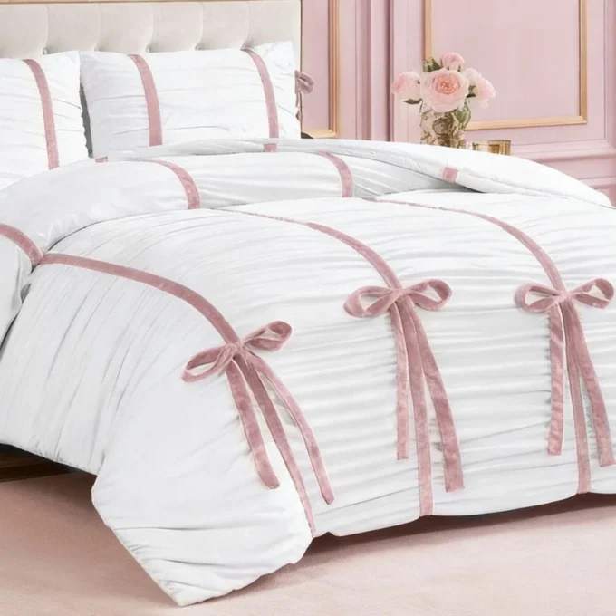 Amelie Bows Ruched Comforter Set Amelie Bows Ruched Comforter Set