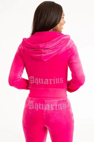 Aquarius Customizable Big Bling Velour Hoodie