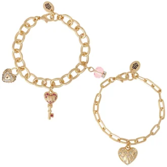 Charm Bracelet Set with Heart and Key Charms Charm Bracelet Set with Heart and Key Charms