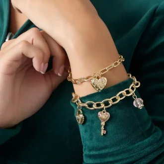 Charm Bracelet Set with Heart and Key Charms Charm Bracelet Set with Heart and Key Charms