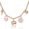 Charm Necklace with Pink Enamel Accents and Crystal Details Charm Necklace with Pink Enamel Accents and Crystal Details