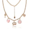 Charm Necklace with Pink Enamel Accents and Crystal Details Charm Necklace with Pink Enamel Accents and Crystal Details