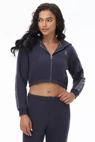 Cropped Fleece Hoodie with Side Bling