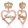 Crown & Pink Heart Drop Earrings Crown & Pink Heart Drop Earrings