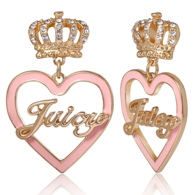 Crown & Pink Heart Drop Earrings Crown & Pink Heart Drop Earrings