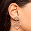 Crown & Pink Heart Drop Earrings Crown & Pink Heart Drop Earrings