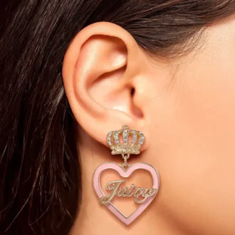Crown & Pink Heart Drop Earrings Crown & Pink Heart Drop Earrings