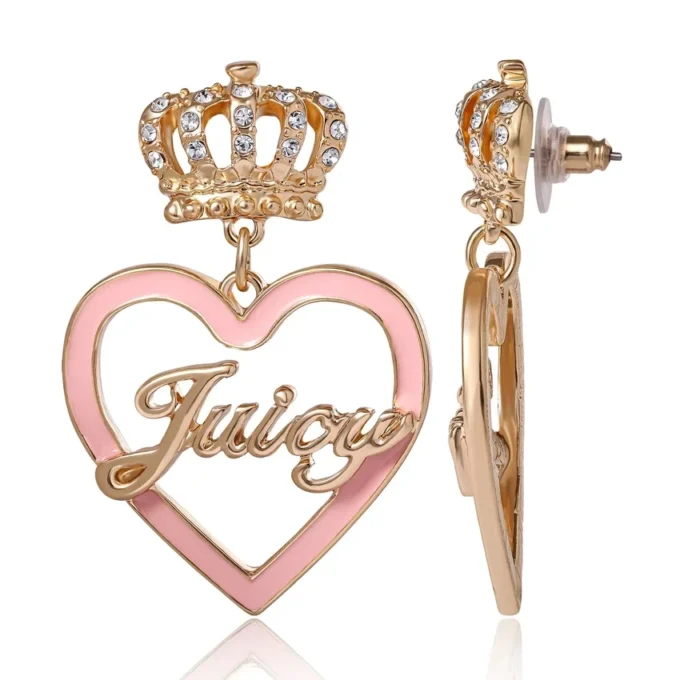 Crown & Pink Heart Drop Earrings Crown & Pink Heart Drop Earrings