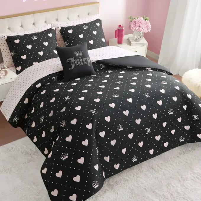 Diamond Hearts Black Comforter Bed in a Bag Bedding Set Diamond Hearts Black Comforter Bed in a Bag Bedding Set