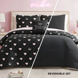 Diamond Hearts Black Comforter Bed in a Bag Bedding Set