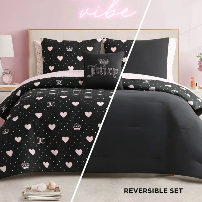 Diamond Hearts Black Comforter Bed in a Bag Bedding Set Diamond Hearts Black Comforter Bed in a Bag Bedding Set