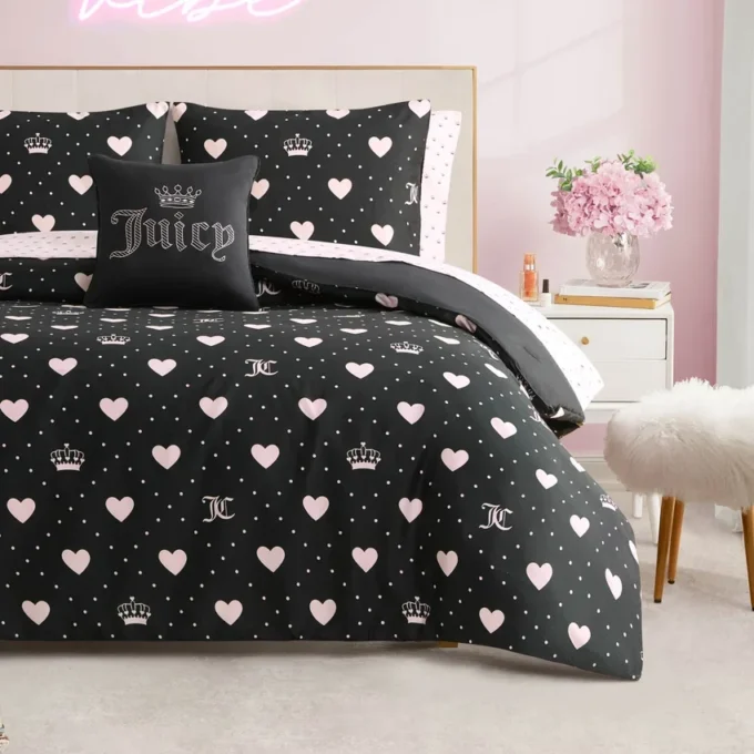 Diamond Hearts Black Comforter Bed in a Bag Bedding Set Diamond Hearts Black Comforter Bed in a Bag Bedding Set