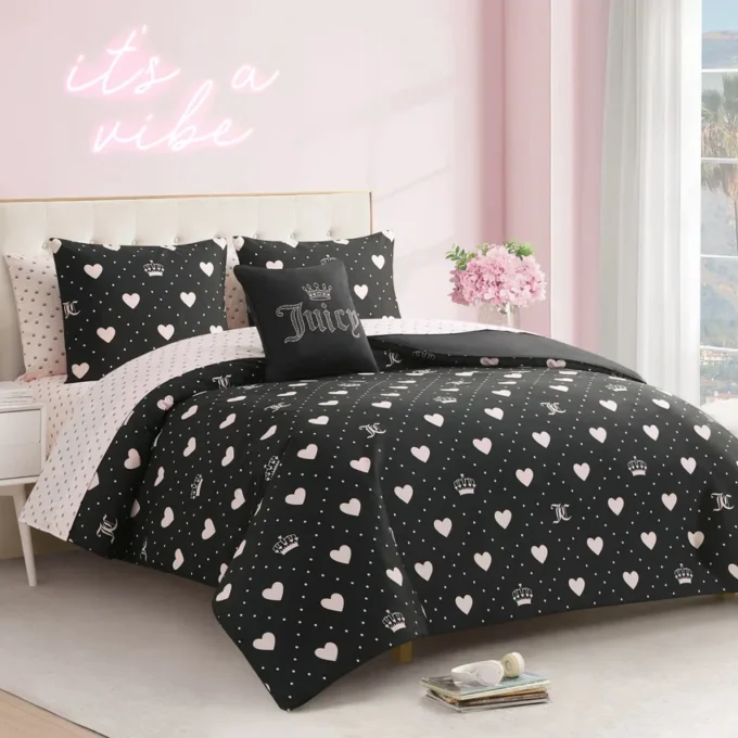 Diamond Hearts Black Comforter Bed in a Bag Bedding Set Diamond Hearts Black Comforter Bed in a Bag Bedding Set