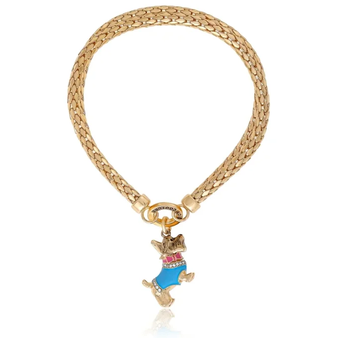 Double Chain Bracelet with Blue Dog Charm Double Chain Bracelet with Blue Dog Charm