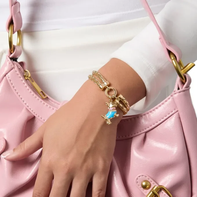 Double Chain Bracelet with Blue Dog Charm Double Chain Bracelet with Blue Dog Charm