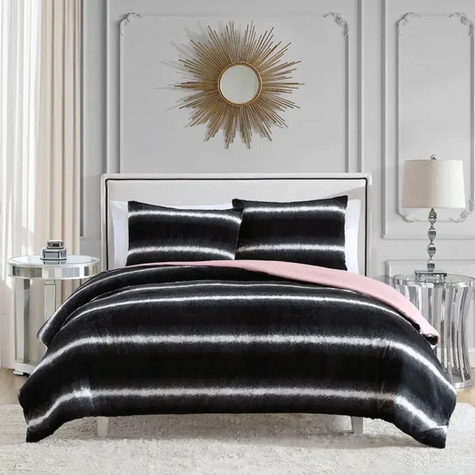 Faux Fur Ombre Stripe Comforter Set Faux Fur Ombre Stripe Comforter Set