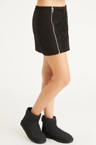 Faux Suede Double Zip Skirt Faux Suede Double Zip Skirt