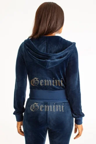 Gemini Customizable Big Bling Velour Hoodie Gemini Customizable Big Bling Velour Hoodie