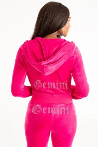 Gemini Customizable Big Bling Velour Hoodie Gemini Customizable Big Bling Velour Hoodie