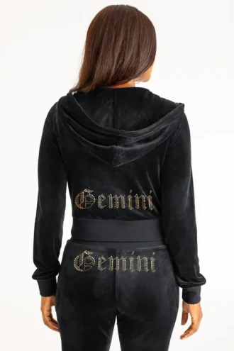 Gemini Customizable Big Bling Velour Hoodie Gemini Customizable Big Bling Velour Hoodie