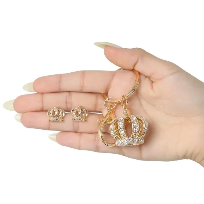 Gold-Tone Crystal Crown Keychain Bag Charm & Earring Set Gold-Tone Crystal Crown Keychain Bag Charm & Earring Set