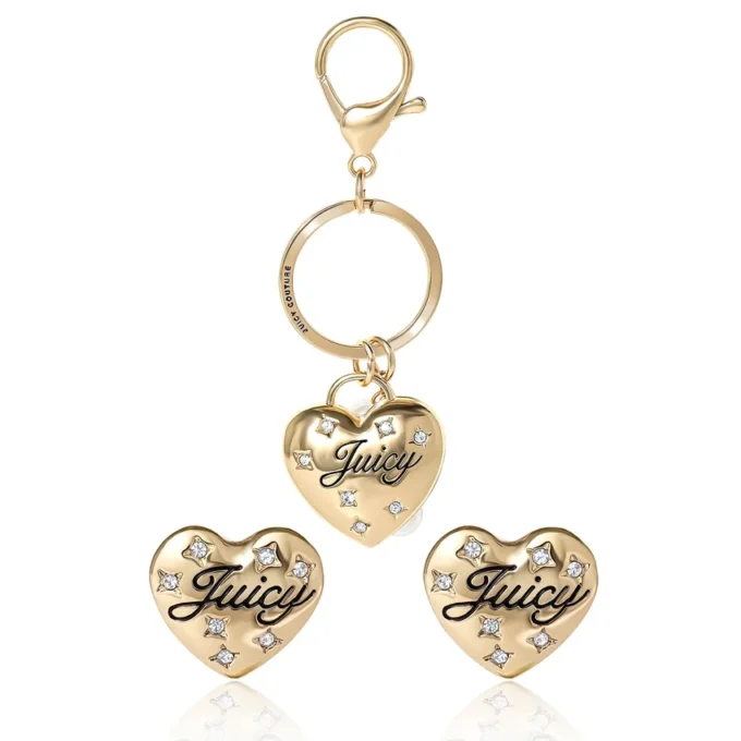 Gold-Tone Heart Keychain Bag Charm & Earring Set Gold-Tone Heart Keychain Bag Charm & Earring Set