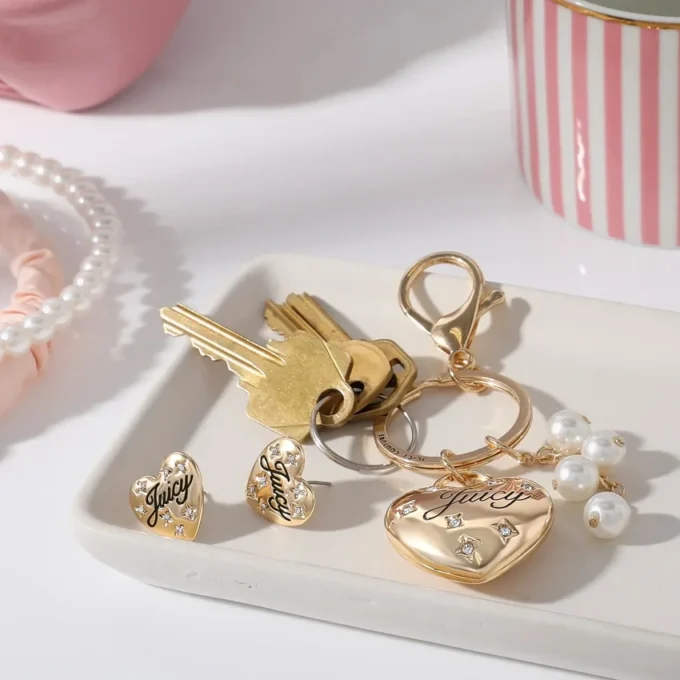 Gold-Tone Heart Keychain Bag Charm & Earring Set Gold-Tone Heart Keychain Bag Charm & Earring Set