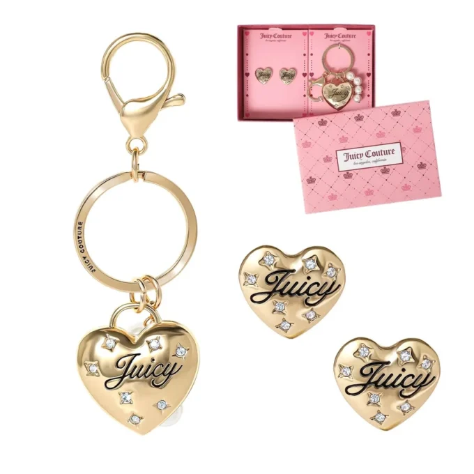 Gold-Tone Heart Keychain Bag Charm & Earring Set Gold-Tone Heart Keychain Bag Charm & Earring Set