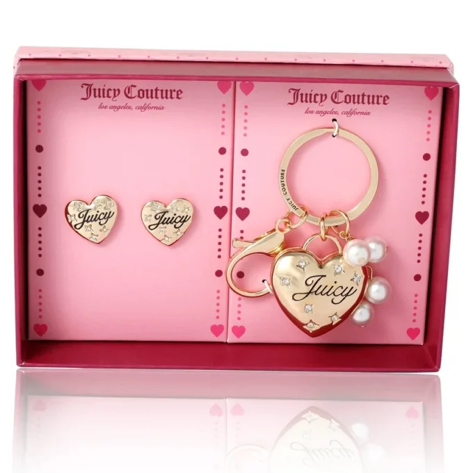 Gold-Tone Heart Keychain Bag Charm & Earring Set Gold-Tone Heart Keychain Bag Charm & Earring Set