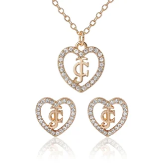 Gold-Tone Pava Heart Necklace & Stud Earrings Set