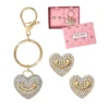Gold-Tone Pave Heart Keychain Bag Charm & Earrings Set Gold-Tone Pave Heart Keychain Bag Charm & Earrings Set