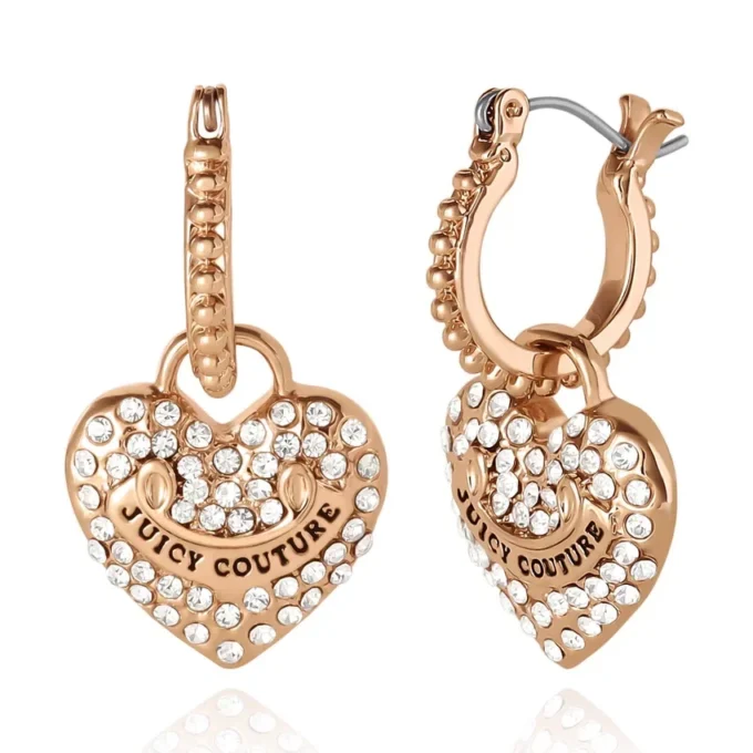 Heart Charm Hoop Earrings with Crystal Accents Heart Charm Hoop Earrings with Crystal Accents