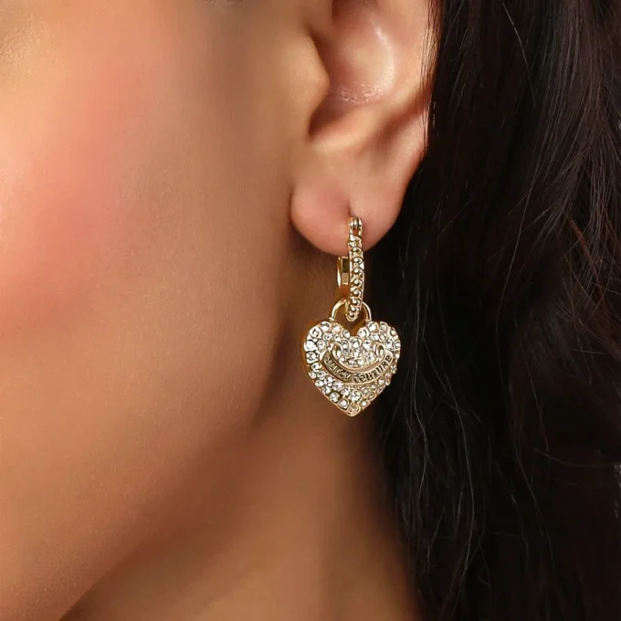 Heart Charm Hoop Earrings with Crystal Accents Heart Charm Hoop Earrings with Crystal Accents