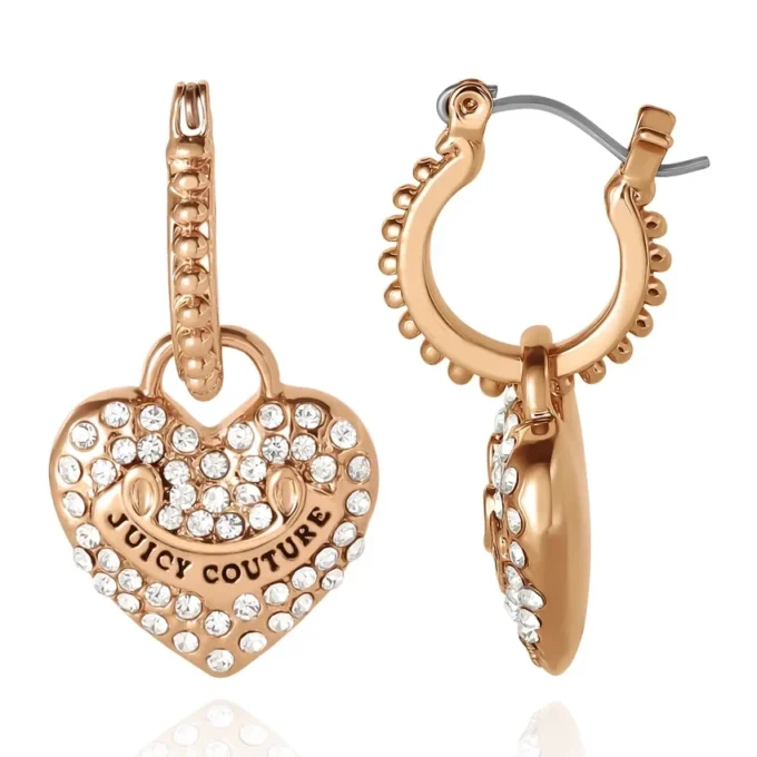 Heart Charm Hoop Earrings with Crystal Accents Heart Charm Hoop Earrings with Crystal Accents