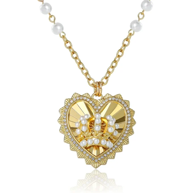 Heart Crown Necklace with Pearl Accent Heart Crown Necklace with Pearl Accent