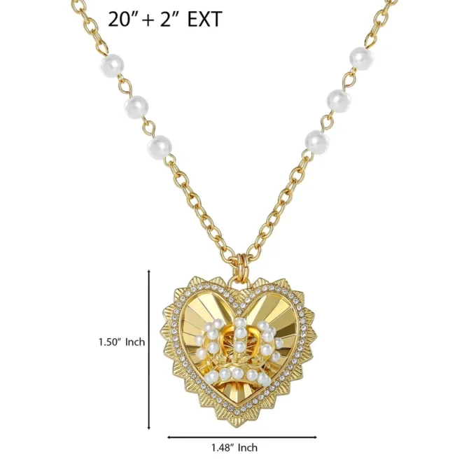 Heart Crown Necklace with Pearl Accent Heart Crown Necklace with Pearl Accent