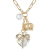Heart, Crown, Pearl Charm Cluster Necklace Heart, Crown, Pearl Charm Cluster Necklace