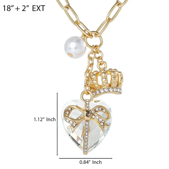 Heart, Crown, Pearl Charm Cluster Necklace Heart, Crown, Pearl Charm Cluster Necklace