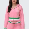 Heritage Stripe Bling Velour Zip Hoodie Heritage Stripe Bling Velour Zip Hoodie