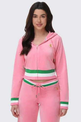 Heritage Stripe Bling Velour Zip Hoodie Heritage Stripe Bling Velour Zip Hoodie