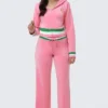 Heritage Stripe Bling Velour Zip Hoodie Heritage Stripe Bling Velour Zip Hoodie