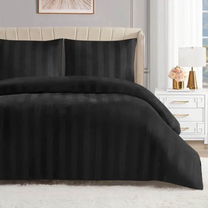 Jenny Velour Striped Jacquard Duvet Set