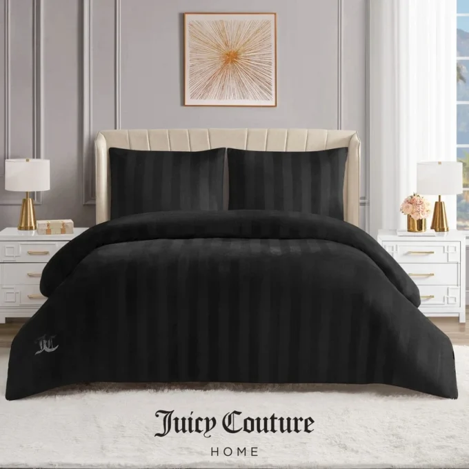 Jenny Velour Striped Jacquard Duvet Set