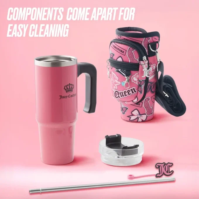 Jetsetter Hydration Stainless Steel Tumbler with Handle, Straw & Topper with Neoprene Crossbody Pouch Jetsetter Hydration Stainless Steel Tumbler with Handle, Straw & Topper with Neoprene Crossbody Pouch