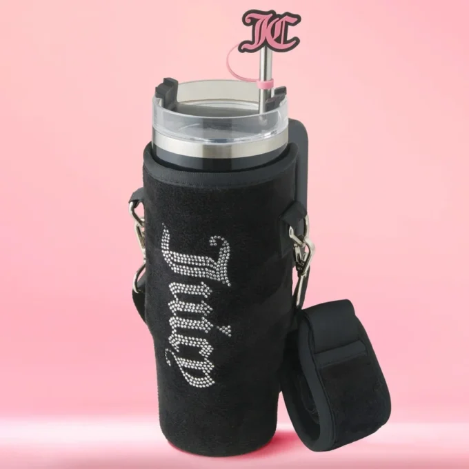 Jetsetter Hydration Stainless Steel Tumbler with Handle, Straw & Topper with Velour Crossbody Pouch Jetsetter Hydration Stainless Steel Tumbler with Handle, Straw & Topper with Velour Crossbody Pouch