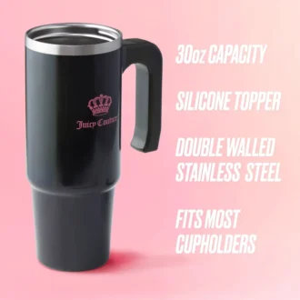 Jetsetter Hydration Stainless Steel Tumbler with Handle, Straw & Topper with Velour Crossbody Pouch