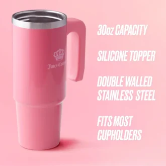 Jetsetter Hydration Stainless Steel Tumbler with Handle, Straw & Topper with Velour Crossbody Pouch