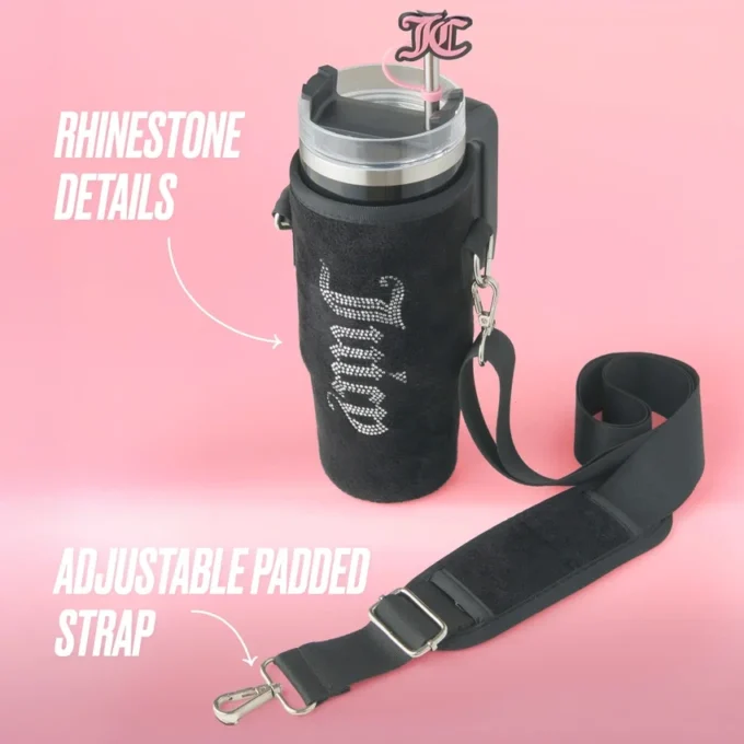 Jetsetter Hydration Stainless Steel Tumbler with Handle, Straw & Topper with Velour Crossbody Pouch Jetsetter Hydration Stainless Steel Tumbler with Handle, Straw & Topper with Velour Crossbody Pouch