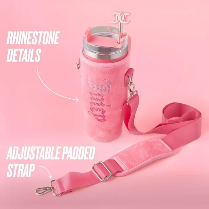 Jetsetter Hydration Stainless Steel Tumbler with Handle, Straw & Topper with Velour Crossbody Pouch Jetsetter Hydration Stainless Steel Tumbler with Handle, Straw & Topper with Velour Crossbody Pouch